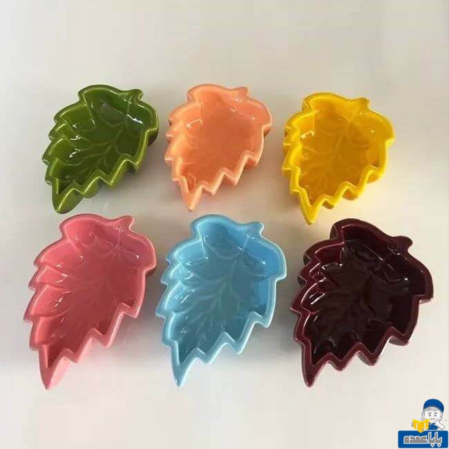فروش عمده کاسه سرامیکی رنگی مدل برگ ۶ عددی