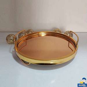 سینی کف آینه گرد 30 سانتی طلایی