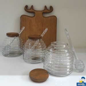 عسل خوری شیشه ای درچوبی