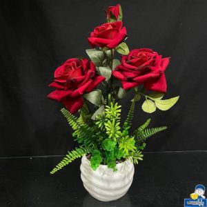 گلدان گل رز مصنوعی مخمل چهارتایی
